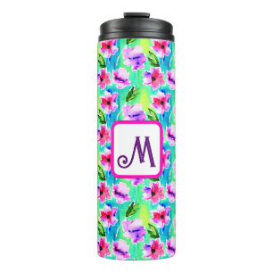 Monogrammed Watercolor Flowers Thermal Tumbler