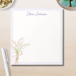 Monogrammed Watercolor Lily of The Valley Floral Notepad