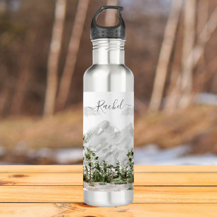 Monogrammed Watercolor Mountain and Forest 710 Ml Water Bottle