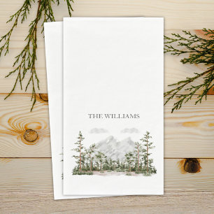 Monogrammed Watercolor Mountain and Forest Napkin