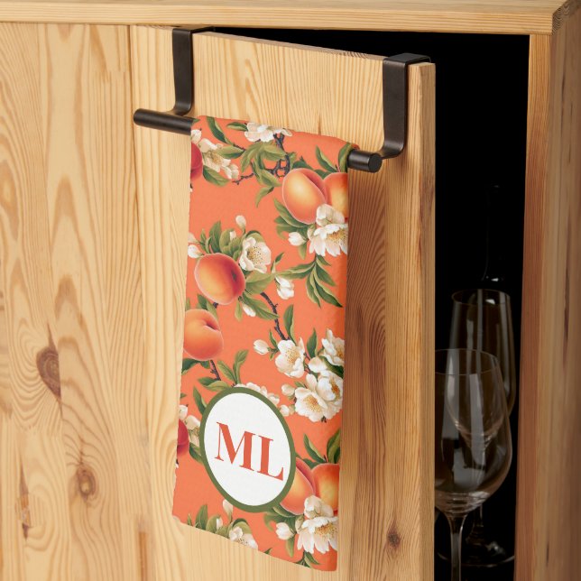 Monogrammed Watercolor Peach  Kitchen Towels (Thirds Fold)