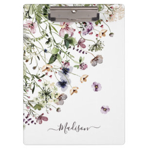 Monogrammed Watercolor Purple Wildflowers  Clipboard
