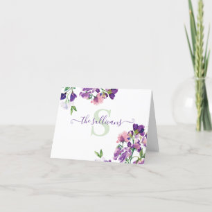 Monogrammed Watercolor Sweet Pea Stationary Card