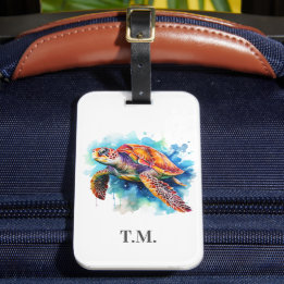 Monogrammed Watercolor Turtle Luggage Tag