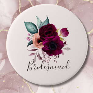 Monogrammed Watercolor Vintage Boho Purple Flowers 7.5 Cm Round Badge