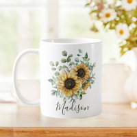 Monogrammed Watercolor Vintage Rustic Sunflower