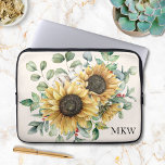 Monogrammed Watercolor Vintage Rustic Sunflower Laptop Sleeve<br><div class="desc">Add vintage charm to your laptop appearance with our Monogrammed Watercolor Vintage Sunflower Shower laptop sleeve! Personalise it for a unique touch.</div>