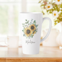 Monogrammed Watercolor Vintage Rustic Sunflower