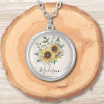 Monogrammed Watercolor Vintage Rustic Sunflower Silver Plated Necklace<br><div class="desc">Add vintage charm to your style with our Monogrammed Watercolor Vintage Sunflower Silver Plated Necklace! Personalise it for a unique touch.</div>
