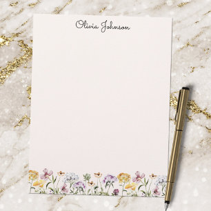 Monogrammed Watercolor Wildflower Garden Custom Letterhead