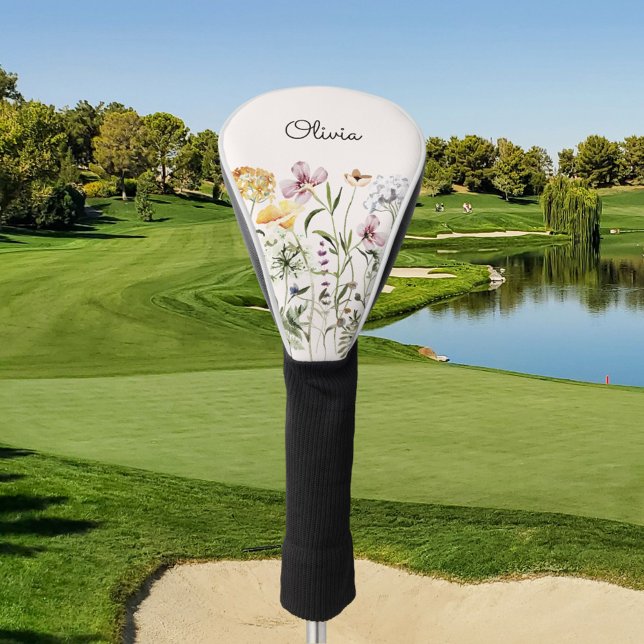 Monogrammed Watercolor Wildflower Garden Golf Head Cover (In situ)