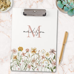 Monogrammed Watercolor Wildflower Meadow Floral Clipboard