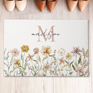 Monogrammed Watercolor Wildflower Meadow Floral Doormat