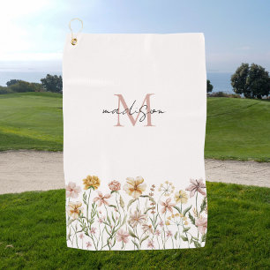 Monogrammed Watercolor Wildflower Meadow Floral Golf Towel