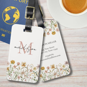 Monogrammed Watercolor Wildflower Meadow Floral Luggage Tag
