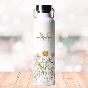 Monogrammed Watercolor Wildflower Meadow Floral Water Bottle