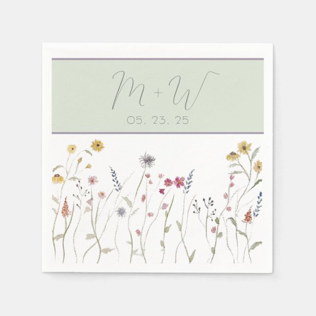 Monogrammed Watercolor Wildflower Napkins (Front)