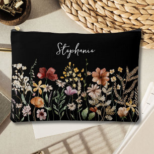 Monogrammed Watercolor Wildflower Pretty Floral Accessory Pouch