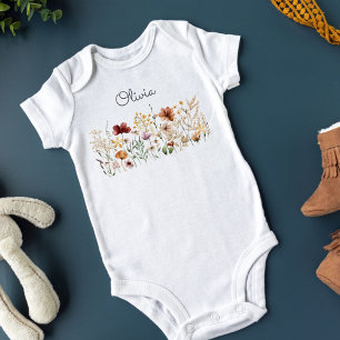 Monogrammed Watercolor Wildflower Pretty Floral Baby Bodysuit