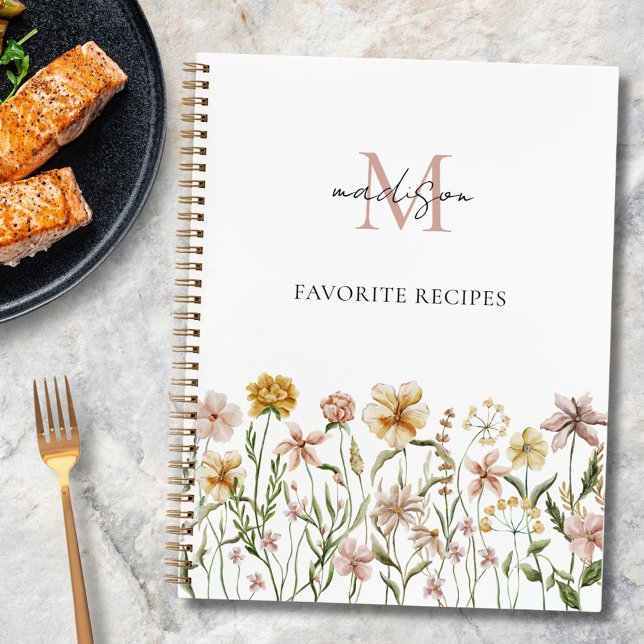 Monogrammed Watercolor Wildflower Recipe Book (In situ)