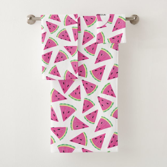 Monogrammed Watermelon Pattern Girls Bath Towel Set (Insitu)
