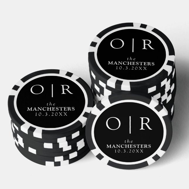 Monogrammed Wedding Favour Black Personalised Poker Chips (Stack)