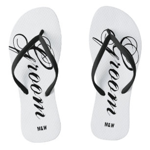 Monogrammed wedding flip flops for bride and groom