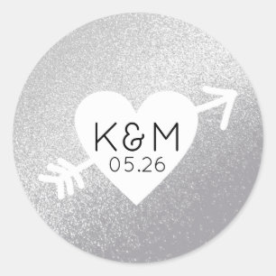 monogrammed wedding love heart classic round sticker