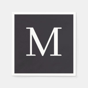 Monogrammed Wedding Napkin Black & White Design 