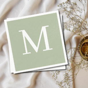 Monogrammed Wedding Napkin Sage Design 