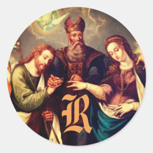 Monogrammed Wedding of Mary & Joseph Classic Round Sticker