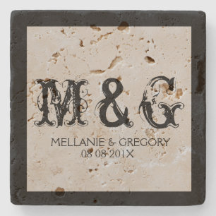 Monogrammed Wedding Text Design Stone Coaster