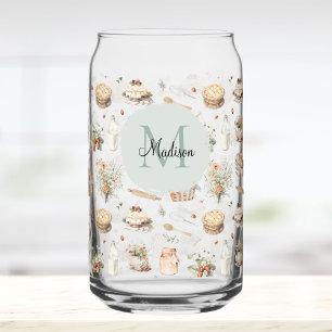 Monogrammed Whimsical Floral Strawberry Country Can Glass