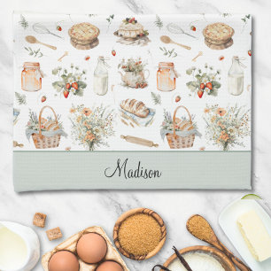 Monogrammed Whimsical Floral Strawberry Country Tea Towel