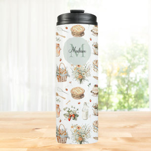 Monogrammed Whimsical Floral Strawberry Country Thermal Tumbler