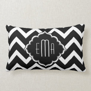 Monogrammed White And Black Zigzag Chevron Lumbar Cushion