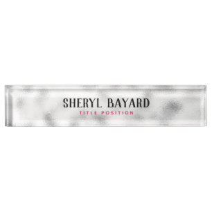 Monogrammed White And Grey Ground Glass Nameplate