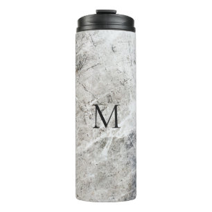 Monogrammed White And Grey Marble Thermal Tumbler