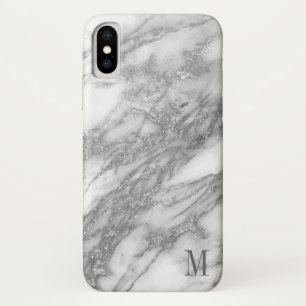 Monogrammed White And Silver Grey Marble iPhone X Case