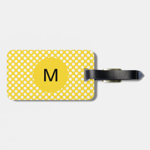 Monogrammed White and Yellow Polka Dot Luggage Tag
