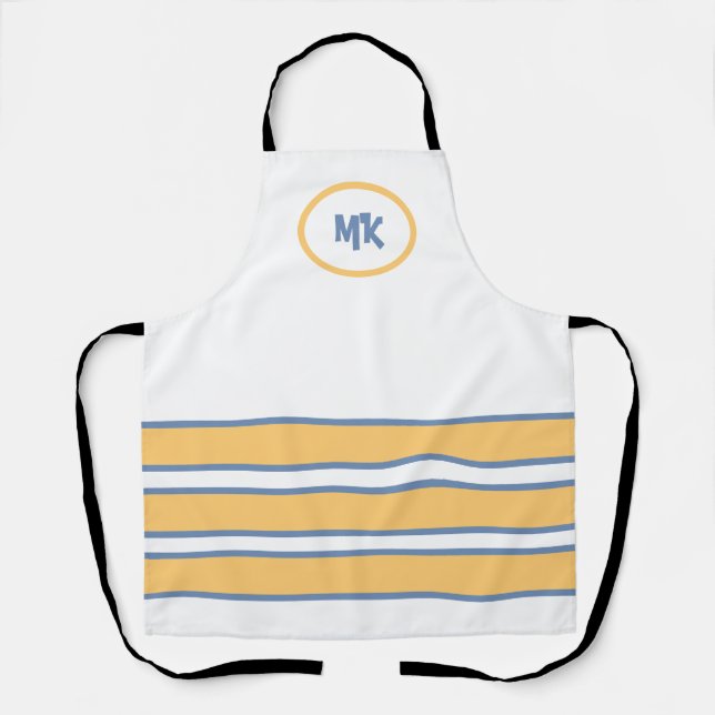 Monogrammed White and Yellow Striped Apron (Front)