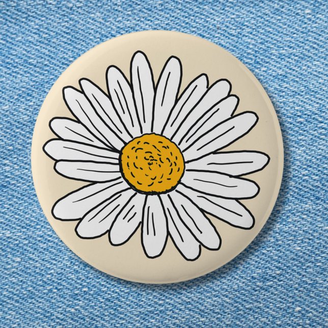 Monogrammed White Daisy Floral 6 Cm Round Badge (in situ)