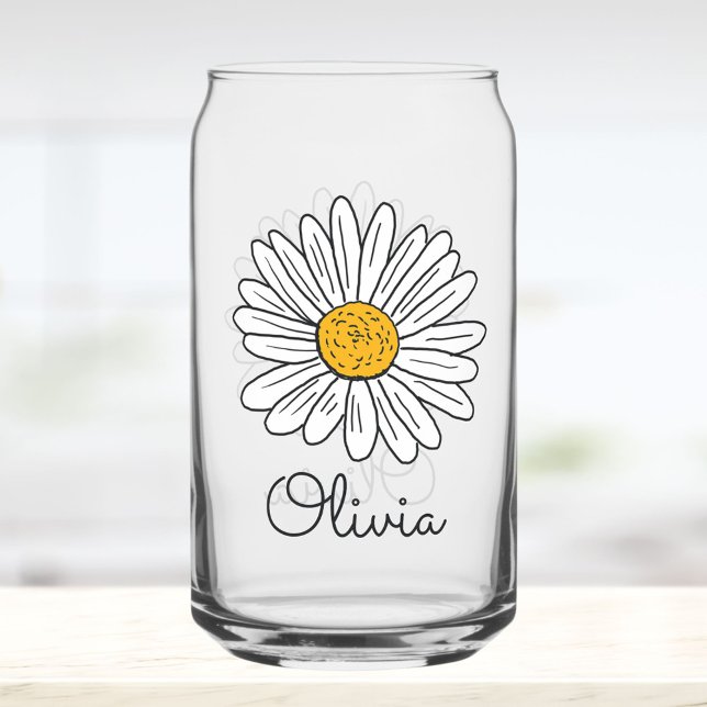 Monogrammed White Daisy Floral Doodle Kids Can Glass (Creator Uploaded)