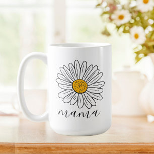 Monogrammed White Daisy Floral Doodle Mama Coffee Mug