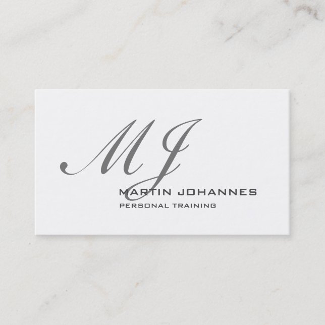 Monogrammed White Grey Personal Trainer Modern Business Card (Front)