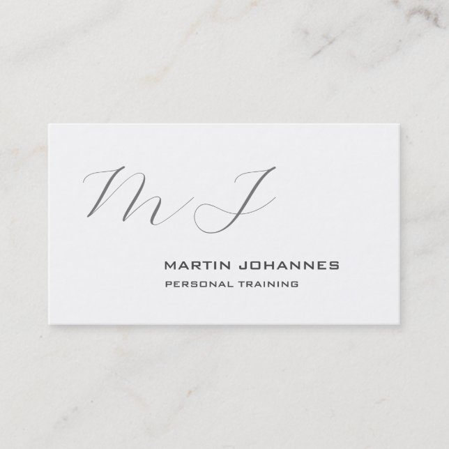Monogrammed White Grey Personal Trainer Modern Business Card (Front)