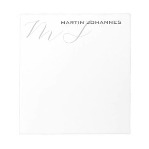Monogrammed White Grey Professional Modern Notepad