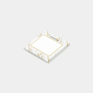 Monogrammed White Marble Stone Gold Glitter Post-it Notes