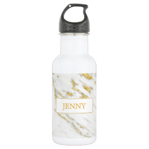 Monogrammed White Marble With Gold Glitter 532 Ml Water Bottle