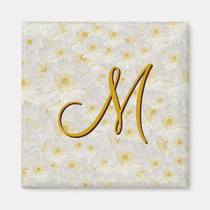 Monogrammed White Mums Magnet